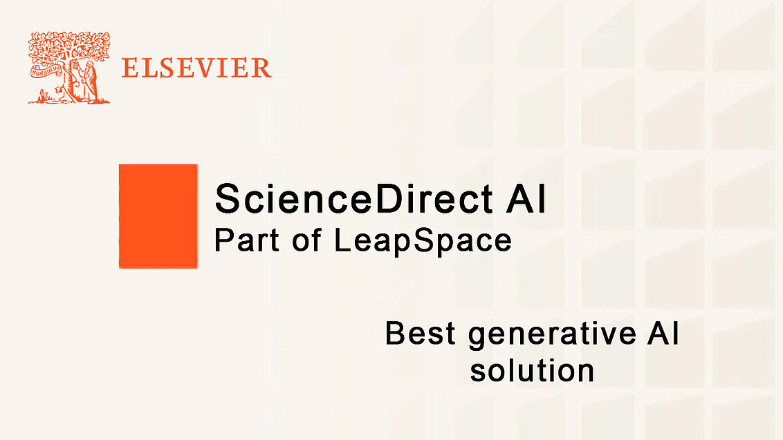 Graphic with the text: ScienceDirect AI, part of LeapSpace. Best Generative AI Solution.