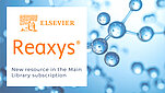 In the top-left corner, the Elsevier logo. Below it, the text: “Reaxys, a new source in the Main Library subscription.”