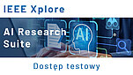 Tekst: na górze od lewej strony IEEE Xplore, pośrodku od lewej strony AI Research Suite, na dole pośrodku Dostęp testowy.