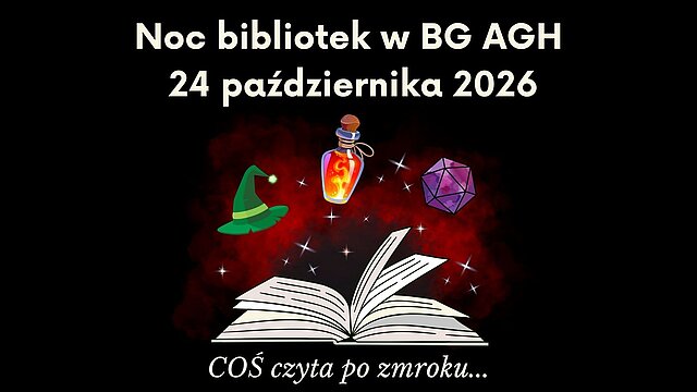 grafika z napisem Noc bibliotek w BG AGH 24 października 2026