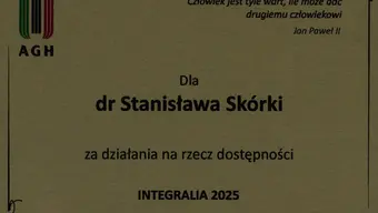 Nagroda dla dr Stanisława Skórki za działania na rzecz dostępności Integralia 2025
