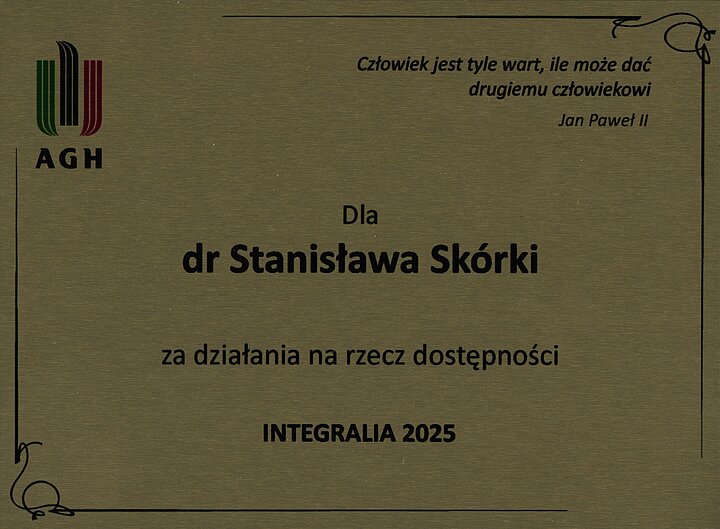 Nagroda dla dr Stanisława Skórki za działania na rzecz dostępności Integralia 2025